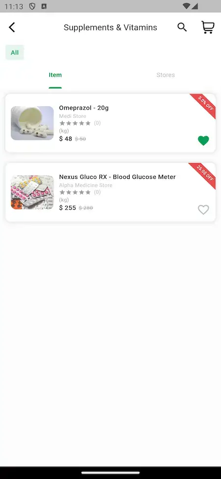 Netmeds Clone 24 Netmeds Clone Item Listings by Categories Mobile App Screen.