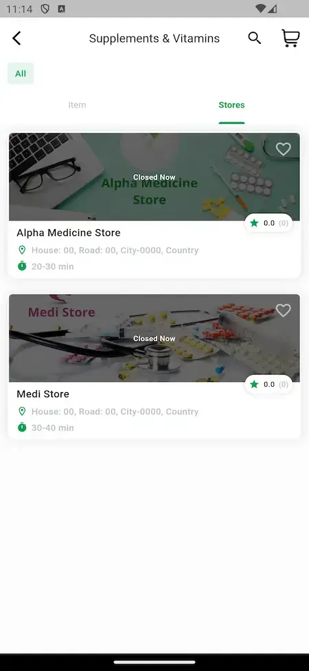 Netmeds Clone 16 Store listing page netmeds clone mobile app screen.