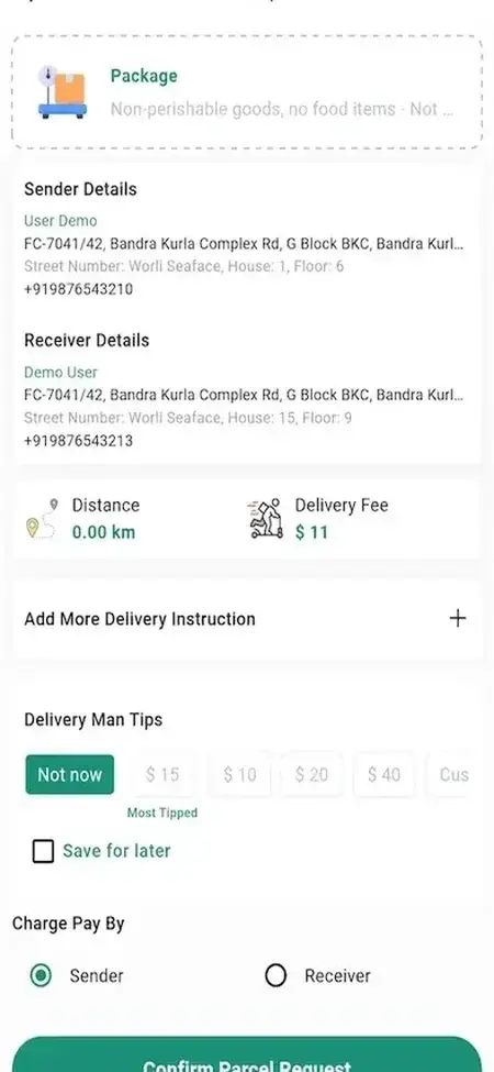 Uber Delivery Clone 21 Courier Service UI Parcel Details and Estimated Delivery Info