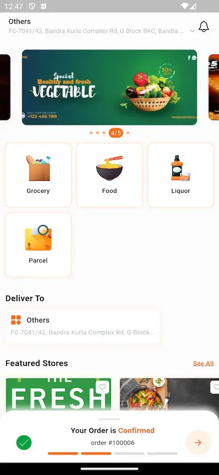 Swiggy Clone 21 Swiggy Clone Mobile App Order Confirmed Screen.