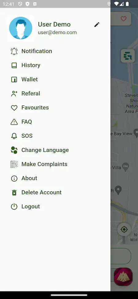 Grab Clone 20 User Profile & Menu Navigation Screen - Clone Mobile App