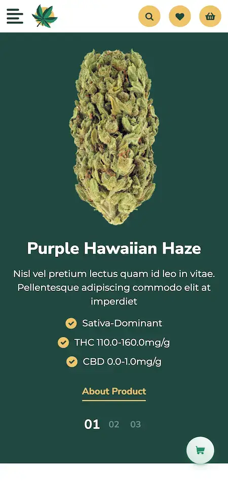 Weedmaps Clone 20 weedmap Clone app dispaly product named purple hawaiin haze