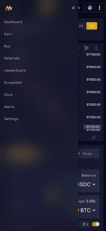 GMX Clone 20 GMX Clone Mobile App Menu Screen.