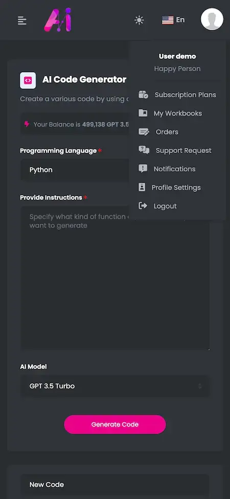 Grok Clone 19 AI Code Generator Screen - Grok Clone Mobile App