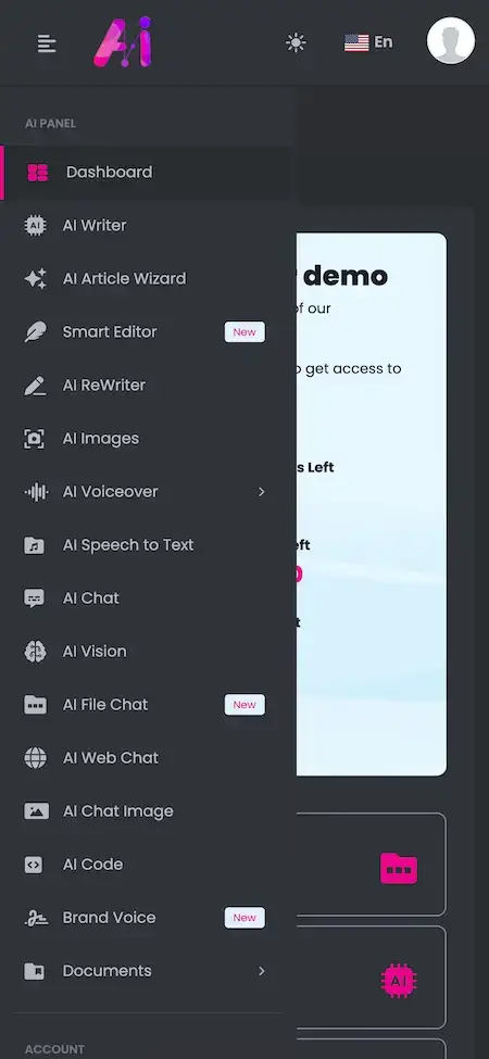ChatGPT Clone 22 Chatgpt Like App Side Menu and Quick Access Panel