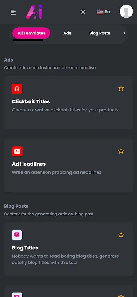 ChatGPT Clone 23 Template Selection Dashboard Chatgpt Alternative App