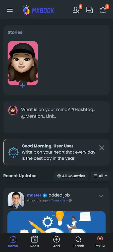 Facebook Clone 23 Facebook Clone Mobile App Stories Screen.
