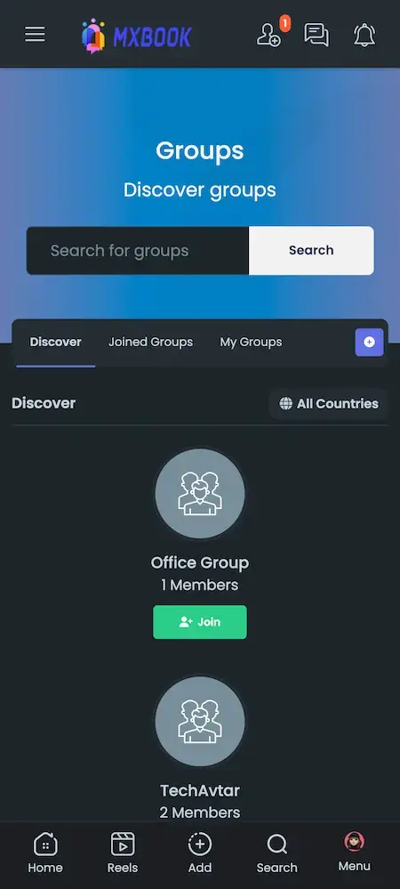 Facebook Clone 22 Facebook Clone Mobile App Search for groups Screen.