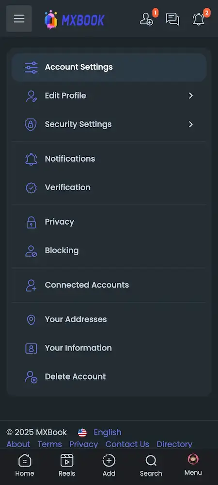 Facebook Clone 21 Facebook Clone Mobile App Account Settings Screen.
