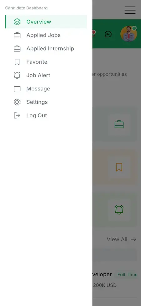 Job Portal 16 Job Portal Mobile App Menu Screen