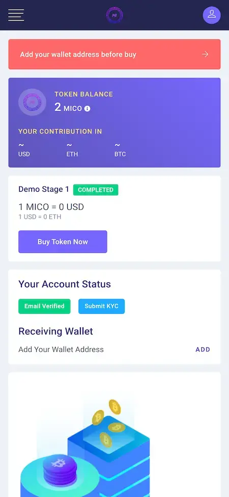 ICO Launchpad 18 ICO Launchpad Mobile App Demo Stage 1 Screen.