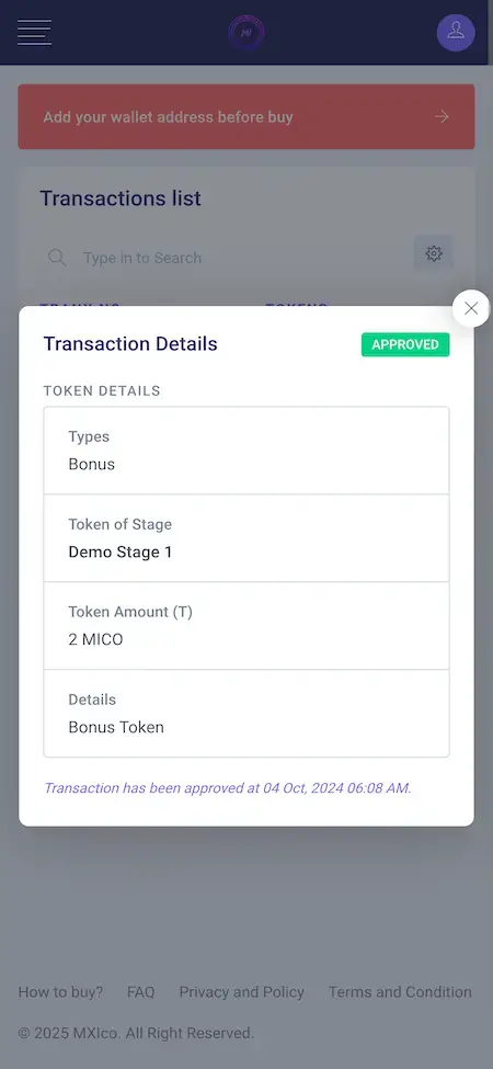 PinkSale Clone 21 Pinksale Clone Mobile Transaction Details Screen.