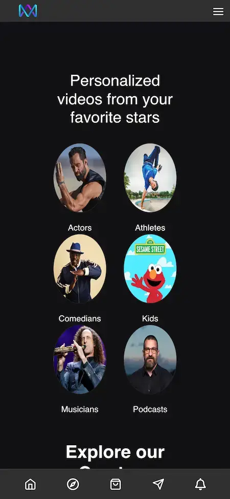 Cameo Clone 17 Cameo Clone Mobile App Personalized Videos & Stars Screen.