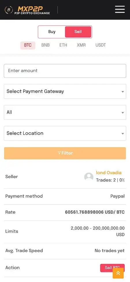 P2P Exchange Script 17 P2P Exchange Crypto Exchange Like App Buy And Sell Screen.