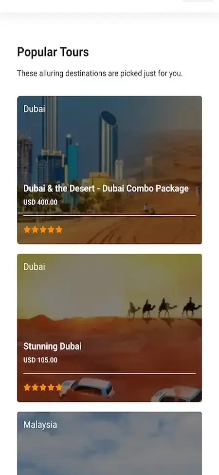 MakeMyTrip Clone 17 Makemytrip Clone Mobile App Popular Tours Screen.