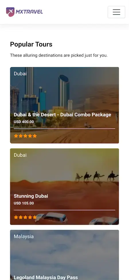 Travel Booking 21 Travel Booking Mobile App Popular Tours Screen.