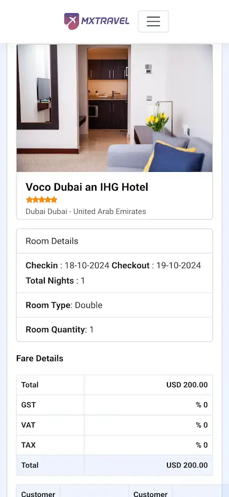 Travel Booking 24 Travel Booking Mobile App Room Booking Details Screen.