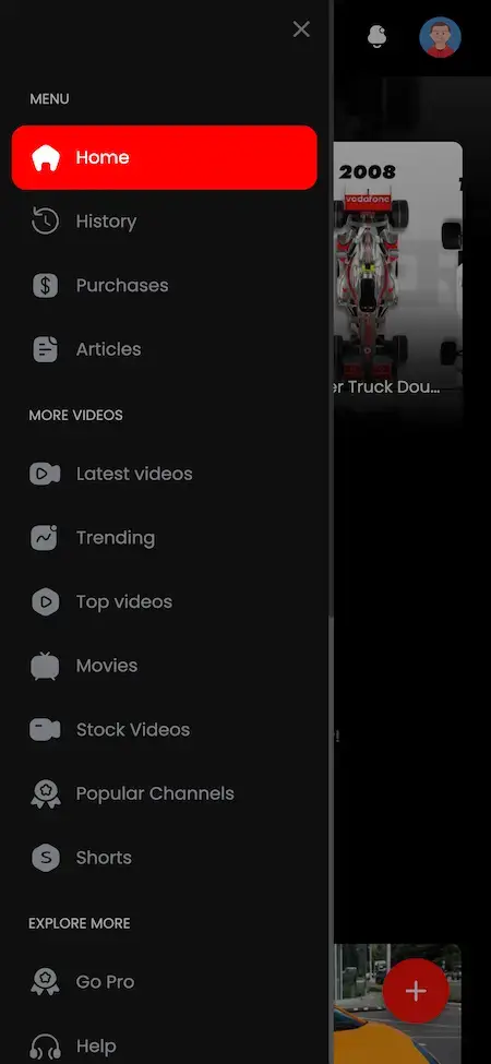 YouTube Clone 22 youtube Clone home page menu UI Screen.