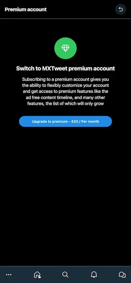 Twitter Clone 17 Twitter Clone Mobile App Premium Account Screen