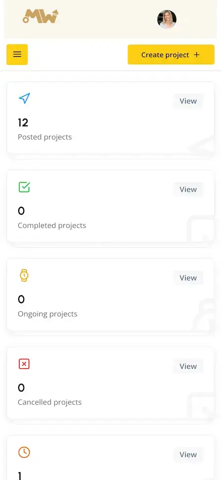 Upwork Clone 20 Upwork Clone Mobile Admin screen.