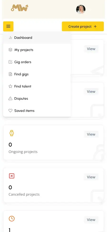Upwork Clone 24 Upwork Clone Mobile Admin screen.