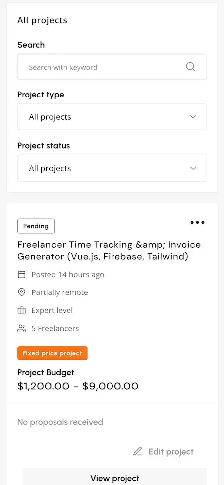 Upwork Clone 26 Upwork Clone Mobile Admin screen.