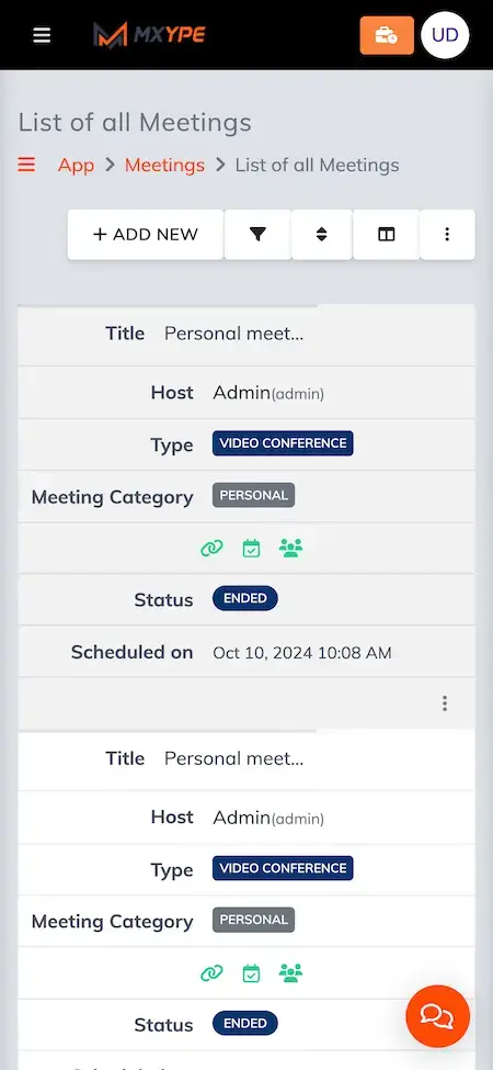 Skype Clone 20 Skype Clone Mobile App List of all meetings Screen.