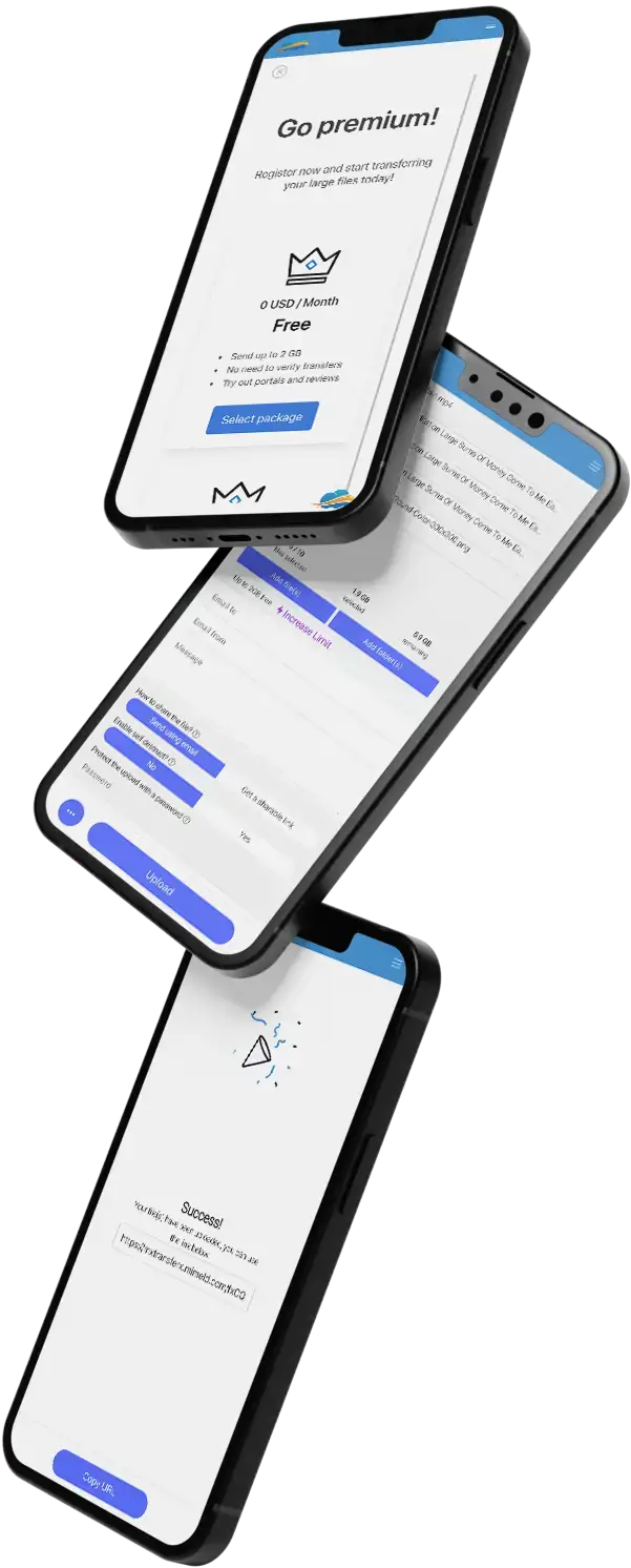 WeTransfer Clone 11 wetransfer Clone App Three Mobile Screens Preview