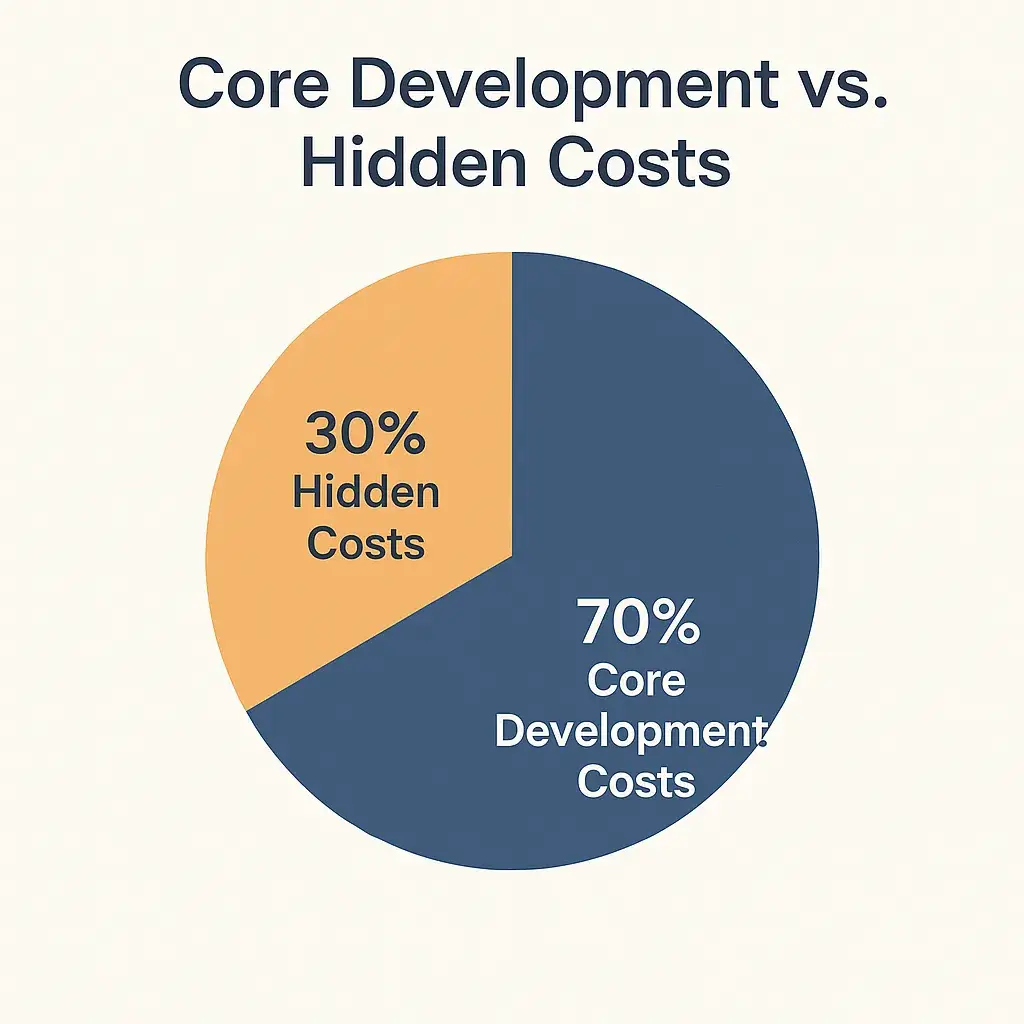 How Much Does It Really Cost to Build a Fintech App in 2025? 2 Core Development vs Hidden Costs Pie Chart
