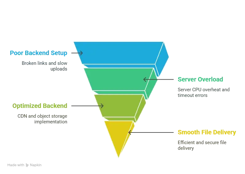 Top 5 Mistakes Startups Make When Building a wetransfer clone 1 Infographic comparing backend performance during 10,000 simultaneous uploads in a wetransfer clone