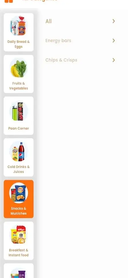 Grofers Clone 21 Grofers clone app snacks category Screenshot
