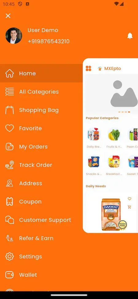 Grofers Clone 20 Grofers clone app side menu Screenshot