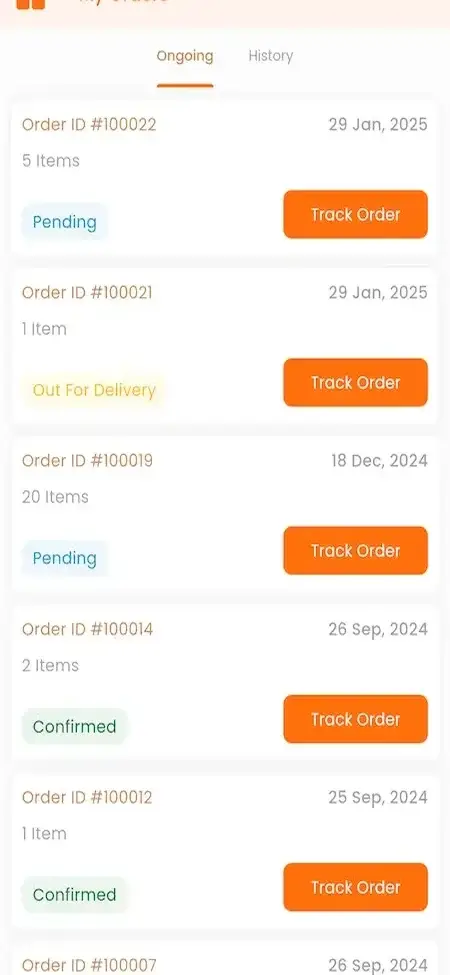 Grofers Clone 18 Grofers clone app order history Screenshot