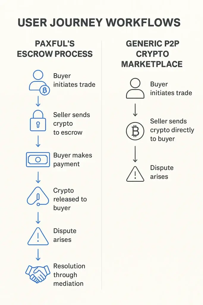 Top 5 Mistakes Startups Make When Building a Paxful Clone 1 Paxful Escrow vs Generic P2P User Journey Flowchart