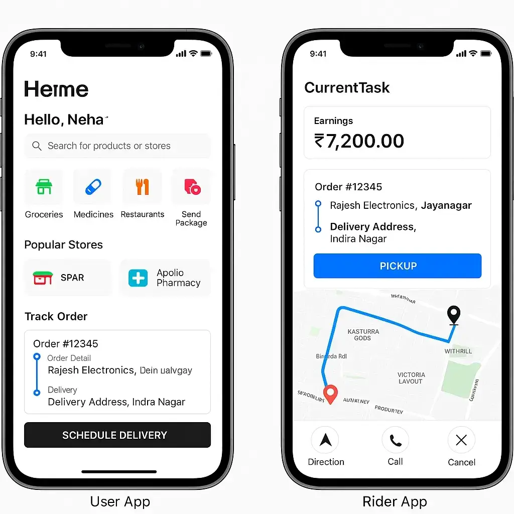 How to Build a Dunzo Clone in 2026 2 delivery app ui user vs rider