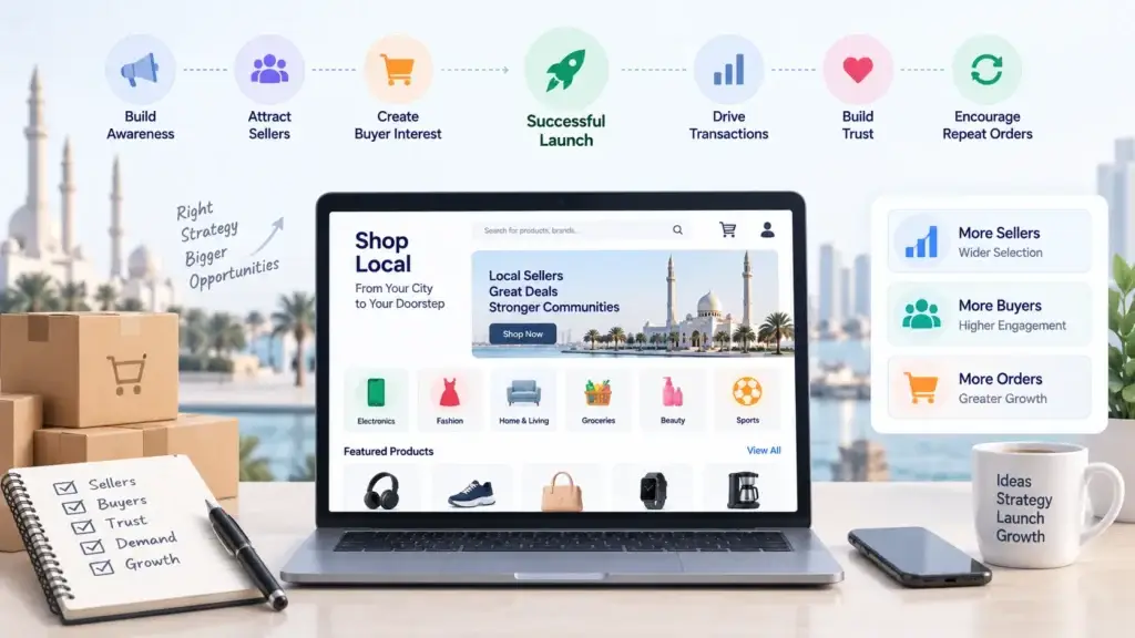 Pre-Launch vs Post-Launch Marketing for a Regional Ecommerce Marketplace: What Should Startups Prioritize? 1 Marketing for regional ecommerce marketplace growth through awareness, seller acquisition, buyer interest, transactions, trust, and repeat orders.