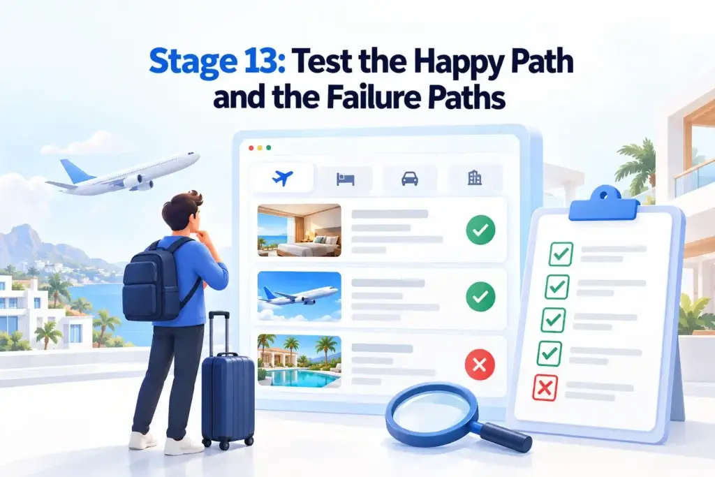 Online Travel Agency Platform Development Roadmap: Inventory, Integrations, Payments, Testing, and Launch 2 Online travel agency testing covering happy path and failure path booking scenarios