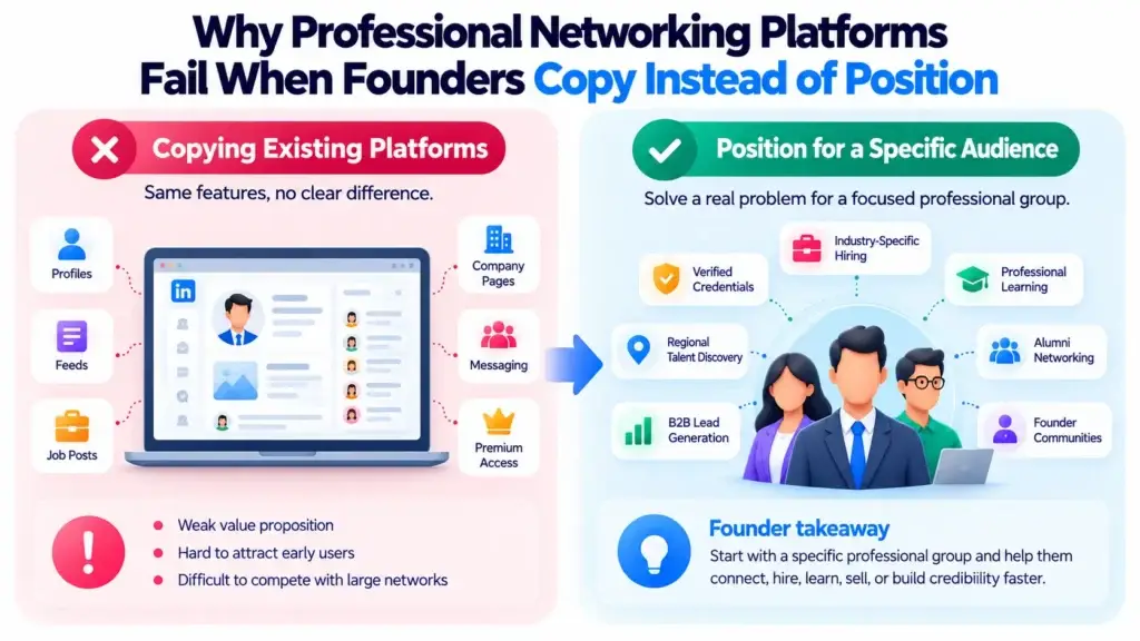 What Mistakes Should Founders Avoid When Launching a Professional Networking Platform? 1 Why professional networking platforms fail when founders copy instead of position