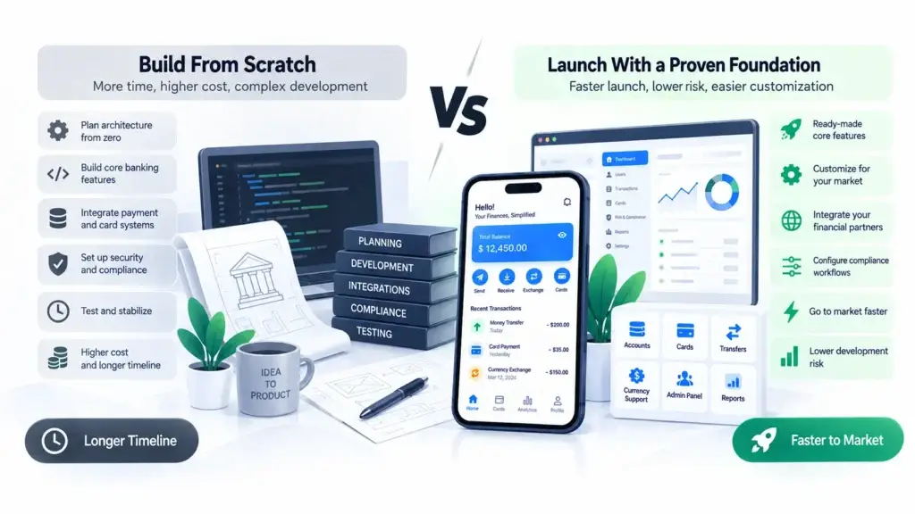 Why Startups Choose a Ready-Made Digital Banking Platform Over Building From Scratch 1 Ready-made digital banking platform versus building a banking solution from scratch
