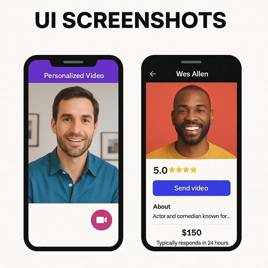 Business Model for Personalized Celebrity Video Messaging Platform 2 ui screenshots celebrity video app