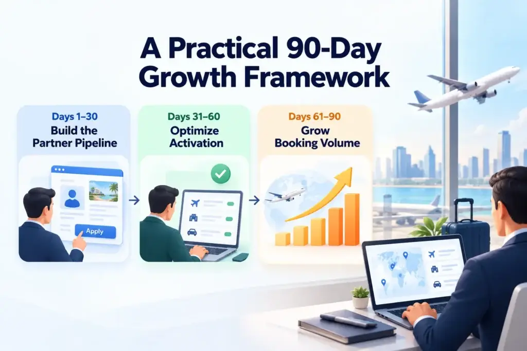 Growth Strategy for a B2B Travel Booking Platform: Agent Acquisition, Corporate Accounts, and Booking Volume 2 90-day growth framework for a B2B Travel Booking Platform Growth Strategy covering partner pipeline, activation optimization, and booking volume growth.