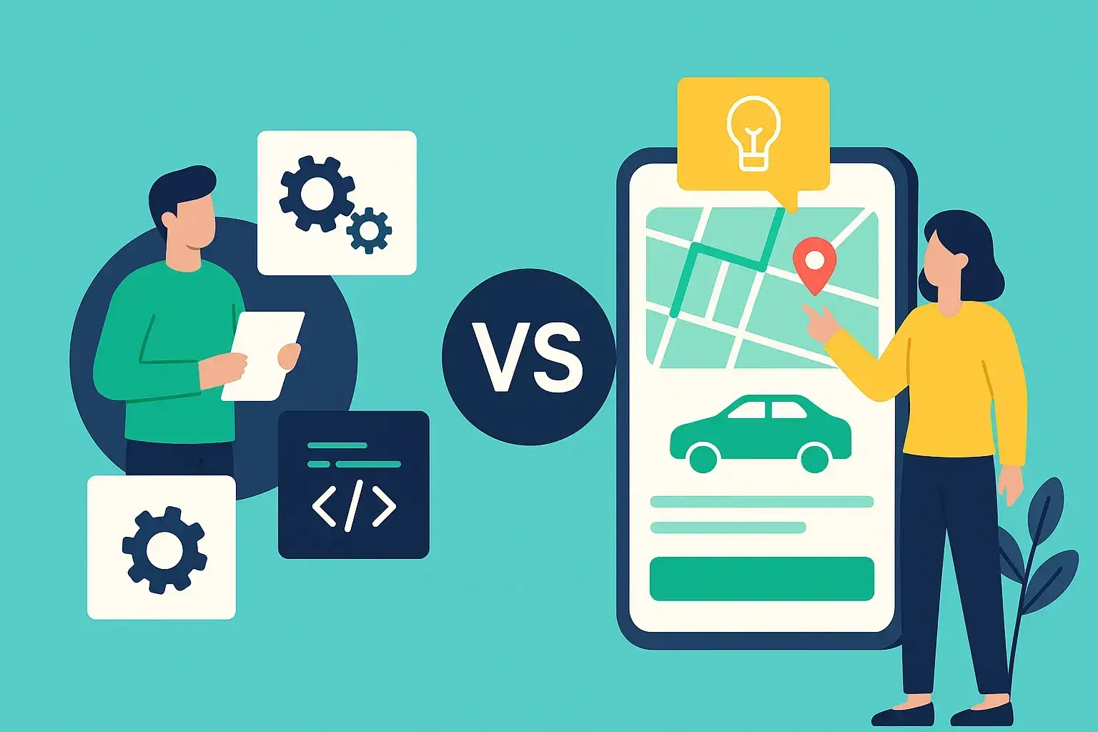 Hands holding two smartphones showing InDriver Clone and custom app development comparison