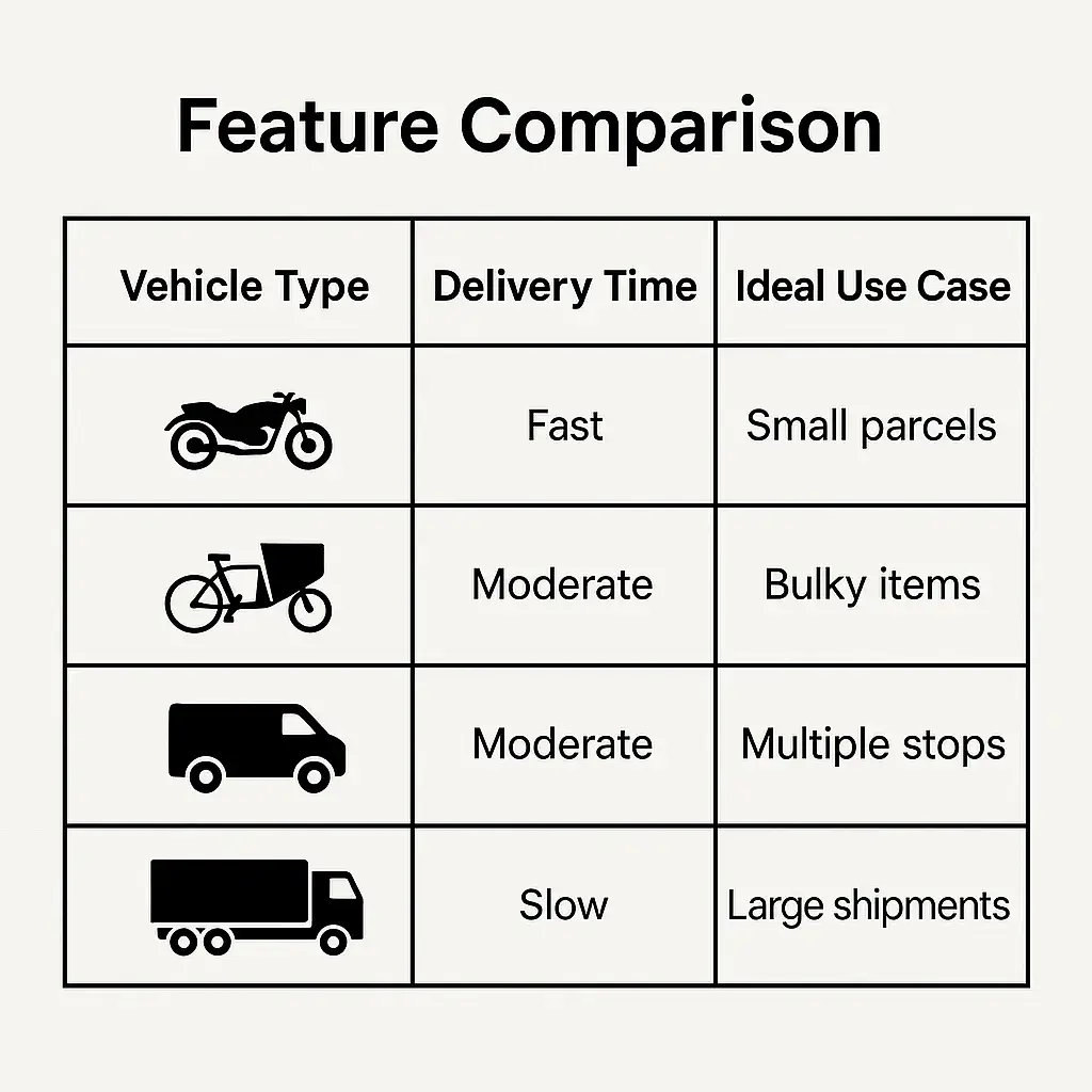 Top Lalamove App Features Explained 1 Vehicle Feature Comparison