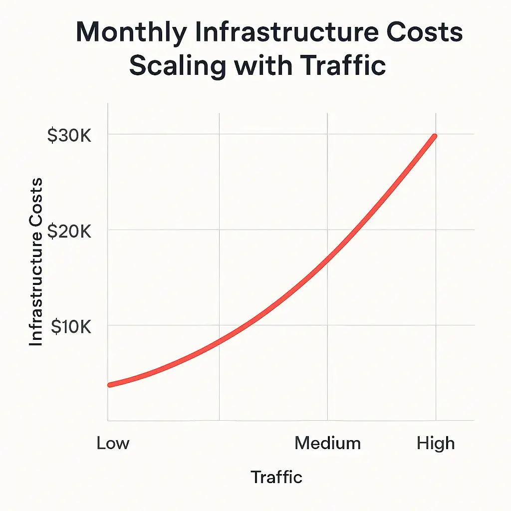 Breaking Down the Development Cost of a Multi-Vendor Fashion Marketplace Platform 2 infrastructure costs vs traffic line graph