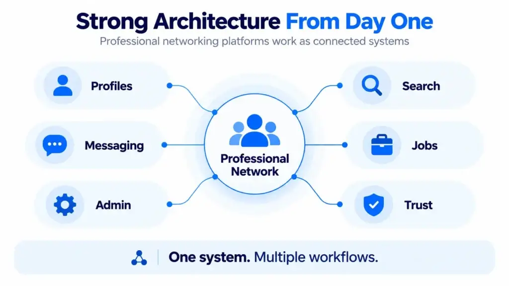 Professional Networking Platform Architecture: Profiles, Social Graphs, Feeds, Jobs, Messaging, and Search 1 Strong architecture for a professional networking platform from day one