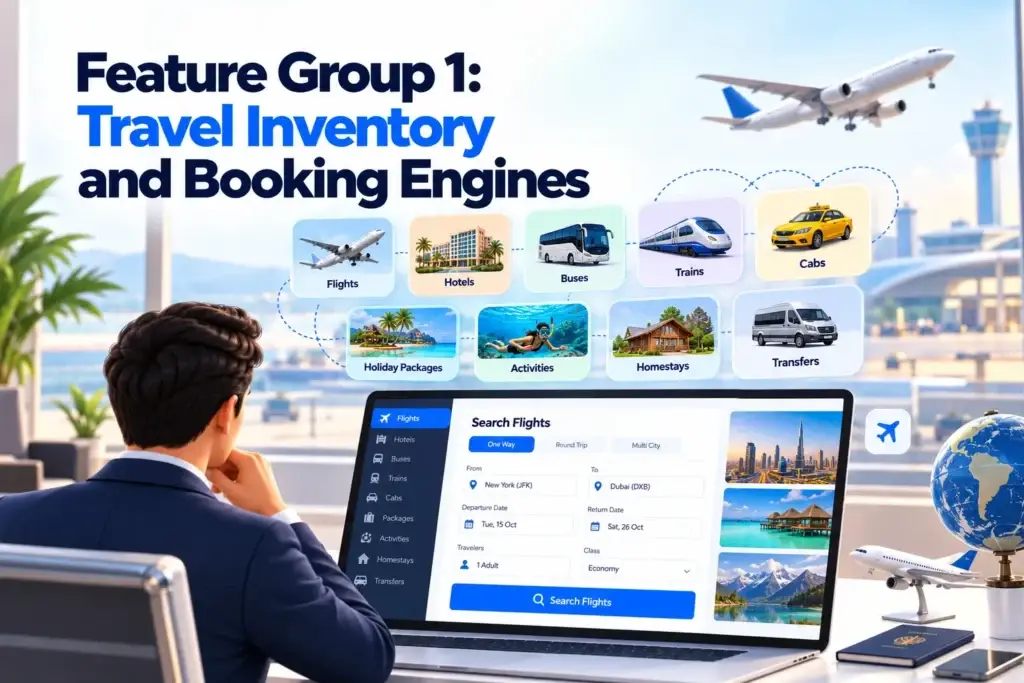 What Features and Cost Factors Matter Most When Planning a B2B Travel Booking Platform? 1 Travel inventory and booking engine features for a B2B travel platform, including flights, hotels, buses, trains, cabs, holiday packages, activities, homestays, and transfers.
