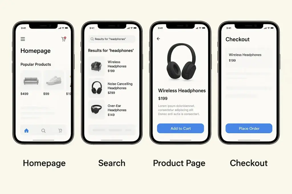 What Drives the Cost of Building an Online Marketplace? 3 user journey marketplace screenshots