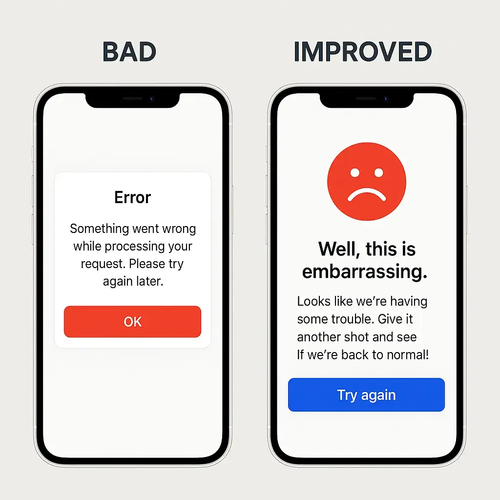Top UI/UX Mistakes in Digital Banking & Fintech Apps 3 ux error message fintech comparison