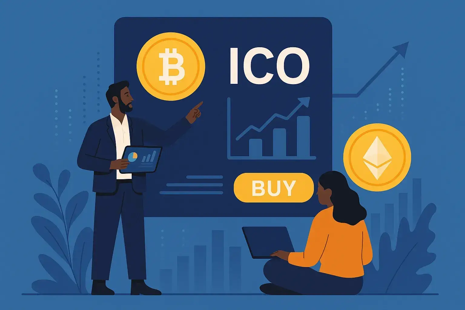 ICO Launch Platforms 2025 - Cryptocurrency Fundraising Visual