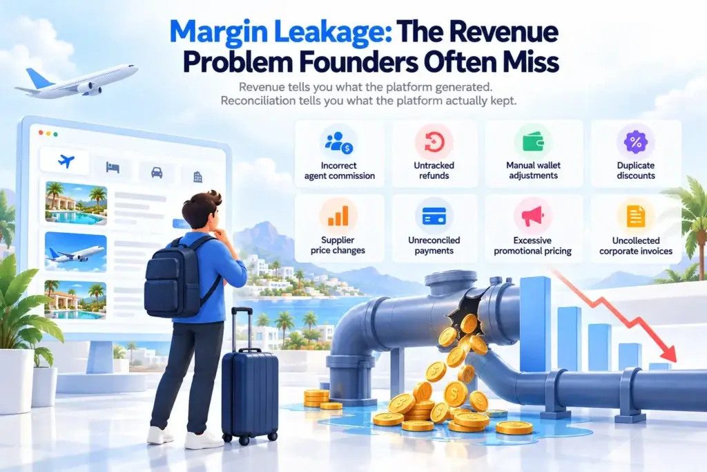 B2B Travel Booking Platform Business Model: How Agents, Corporate Clients, Suppliers, and Platform Operations Connect 2 B2B travel platform margin leakage from refunds commissions discounts supplier price changes and unreconciled payments
